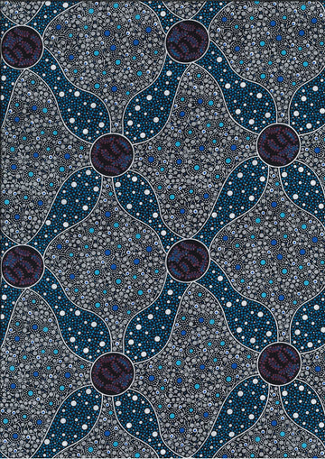 Red Flower with Honey Blue Fabric Yardage