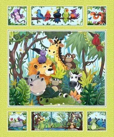 Jungle Friends Lime Panel 36" x 43"