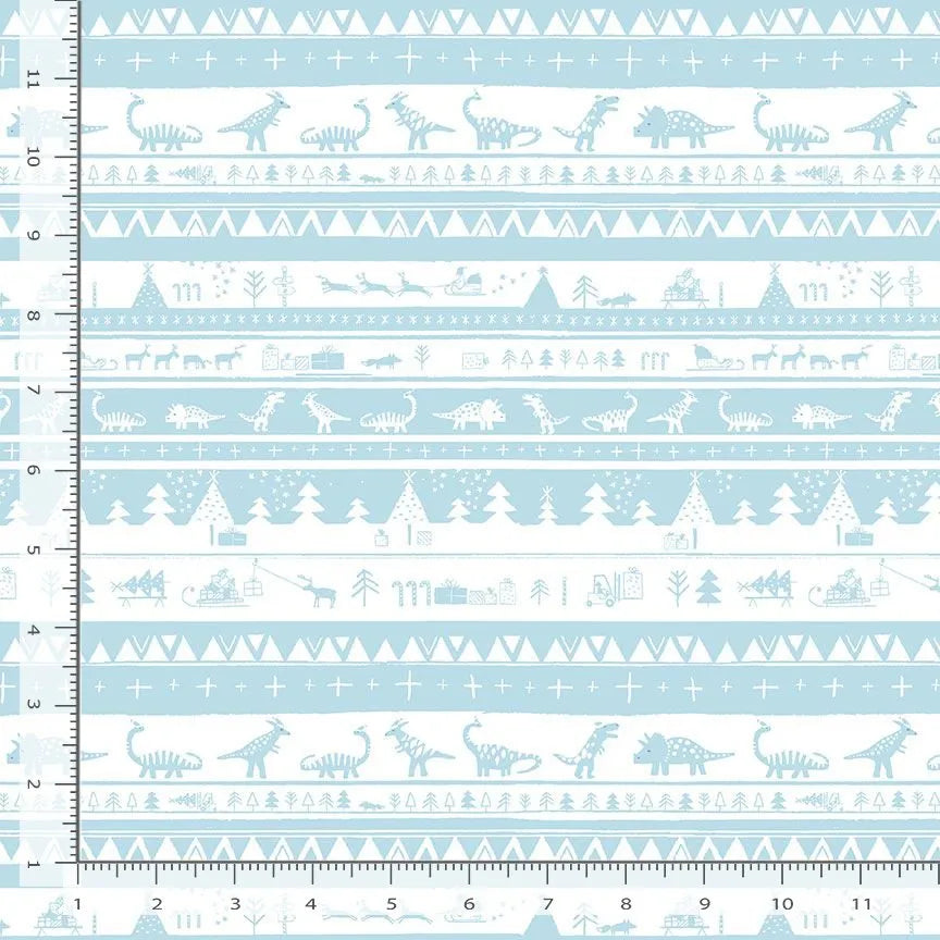 Don't Claus A Scene Ice Dino Fair Isle Stripe Fabric Yardage - quilt fabric for sewing and quilting projects