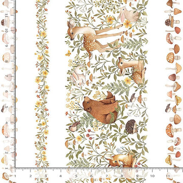 Count On Me White Woodland Friends Stripe Fabric Yardage