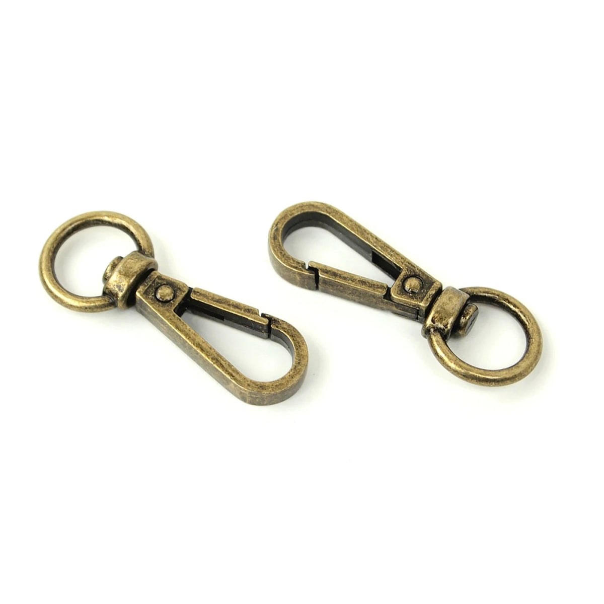 Two swivel hooks half inch antique finish bag hardware