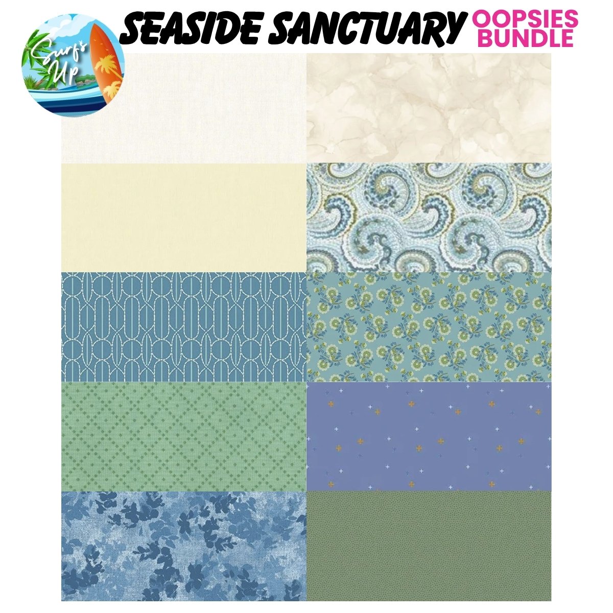 Mystery Five-0 Seaside Sanctuary Oopsies fat quarter bundle swatches