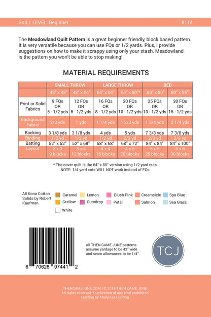Meadowland quilt pattern alternate layout view