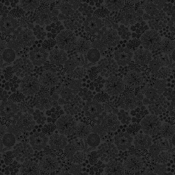 Tiny Tonals black on black Butterfly Floral tonal fabric yardage