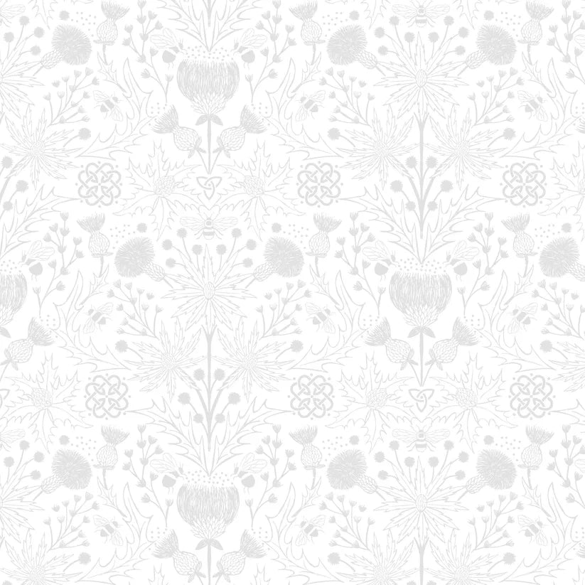 Tiny Tonals white on white Celtic Thistles tonal fabric yardage