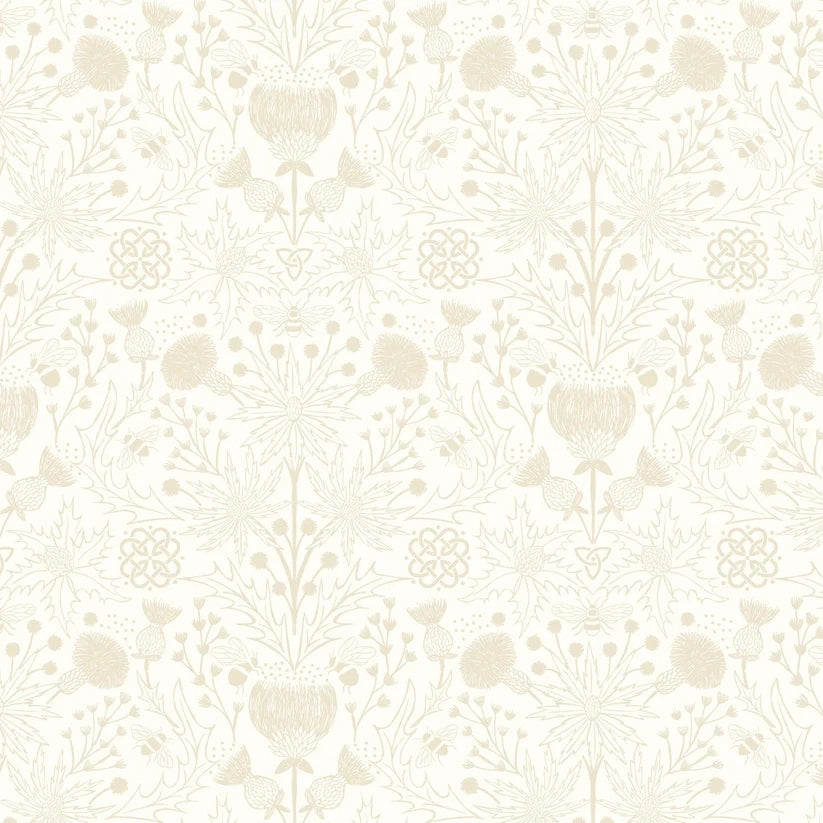 Tiny Tonals cream on cream Celtic Thistles tonal fabric yardage