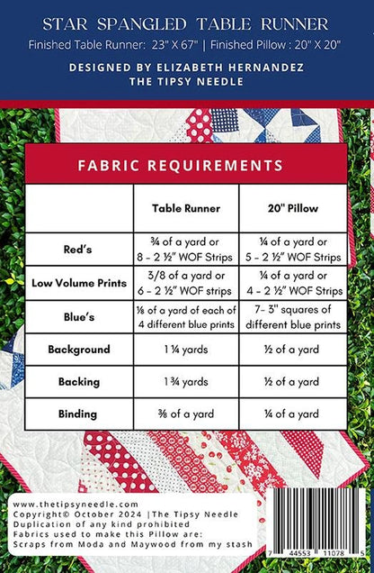 Star Spangled Table Runner & Pillow Pattern