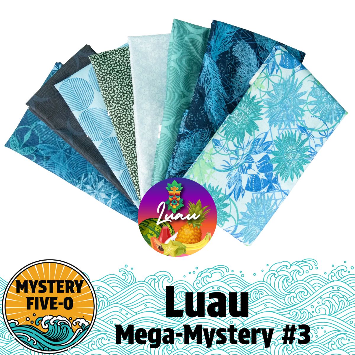 Mystery Five-0 Mega Mystery Luau Teal Waters Quilt Kit - image 1 - complete quilt kit with fabric and instructions
