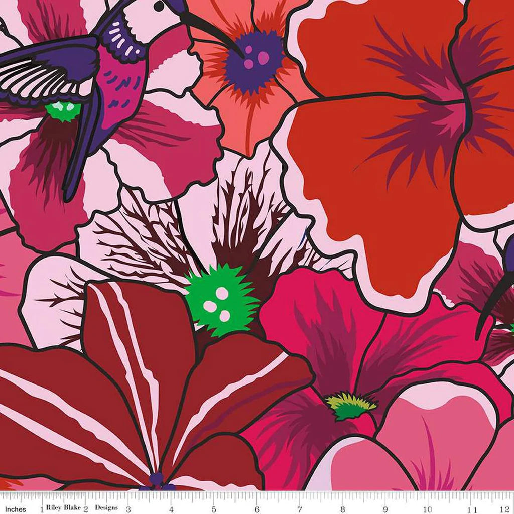Botanic Blast Red Pansies 108" Wide Quilt Backing Fabric
