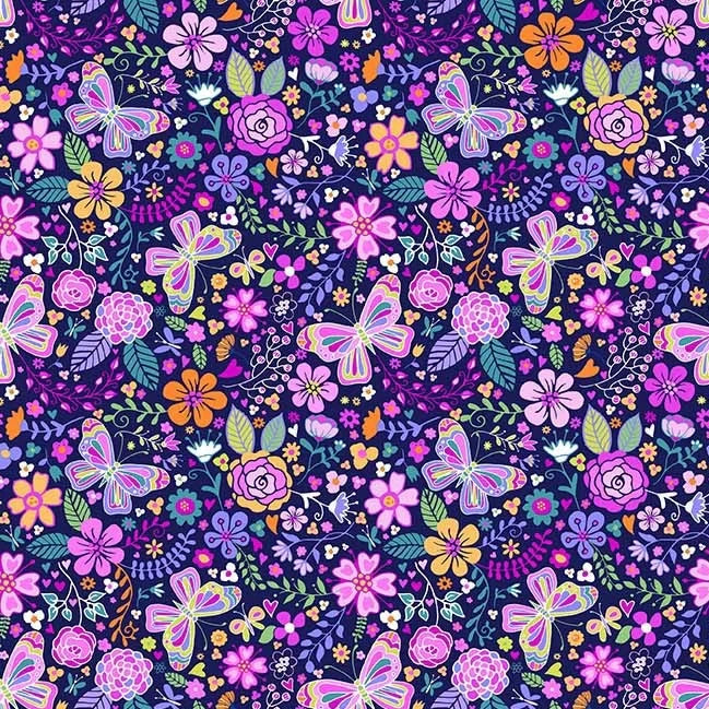Enchanted Garden on Navy 108" Wide Quilt Backing Fabric