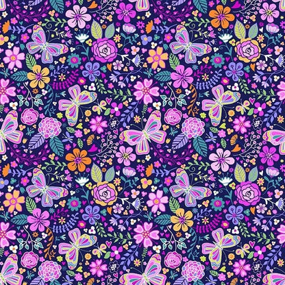 Enchanted Garden on Navy 108" Wide 3 Yard Quilt Fabric Back Pack