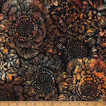 Ember Glow October Sunflower Batik Fabric Yardage - quilt fabric for sewing and quilting projects