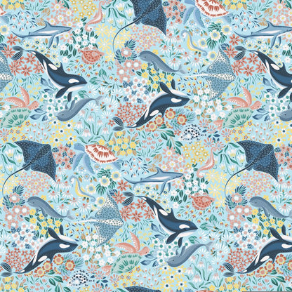 Bitty Back Pack Vitamin Sea Blue 40" x 108" Wide Quilt Fabric - wide quilt backing fabric for longarm quilting