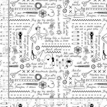 Sweary Stitching Graphics Black on White 108" Wide Quilt Backing Fabric
