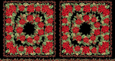 Christmas Wish Black Gold Poinsettia Double Panel 21" x 43"