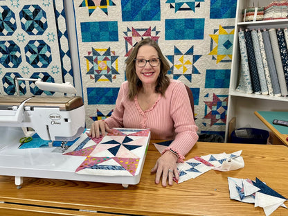 Angela Huffman at a Quilted Joy quilting retreat event