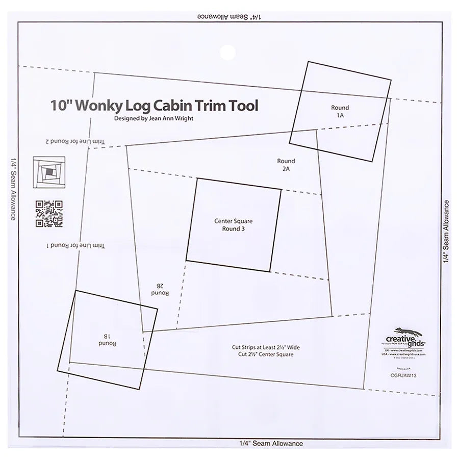 Creative Grids Quilt Ruler 10in Wonky Log Cabin Trim Tool - quilting ruler for precision cutting