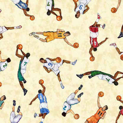 Slam Dunk Cream basketball-themed quilting fabric by QT Fabrics