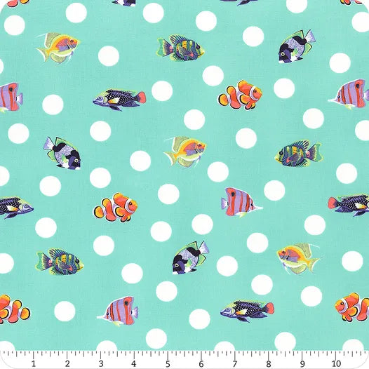 Floral Reef Seafoam School Crossing Fabric Yardage - quilt fabric for sewing and quilting projects