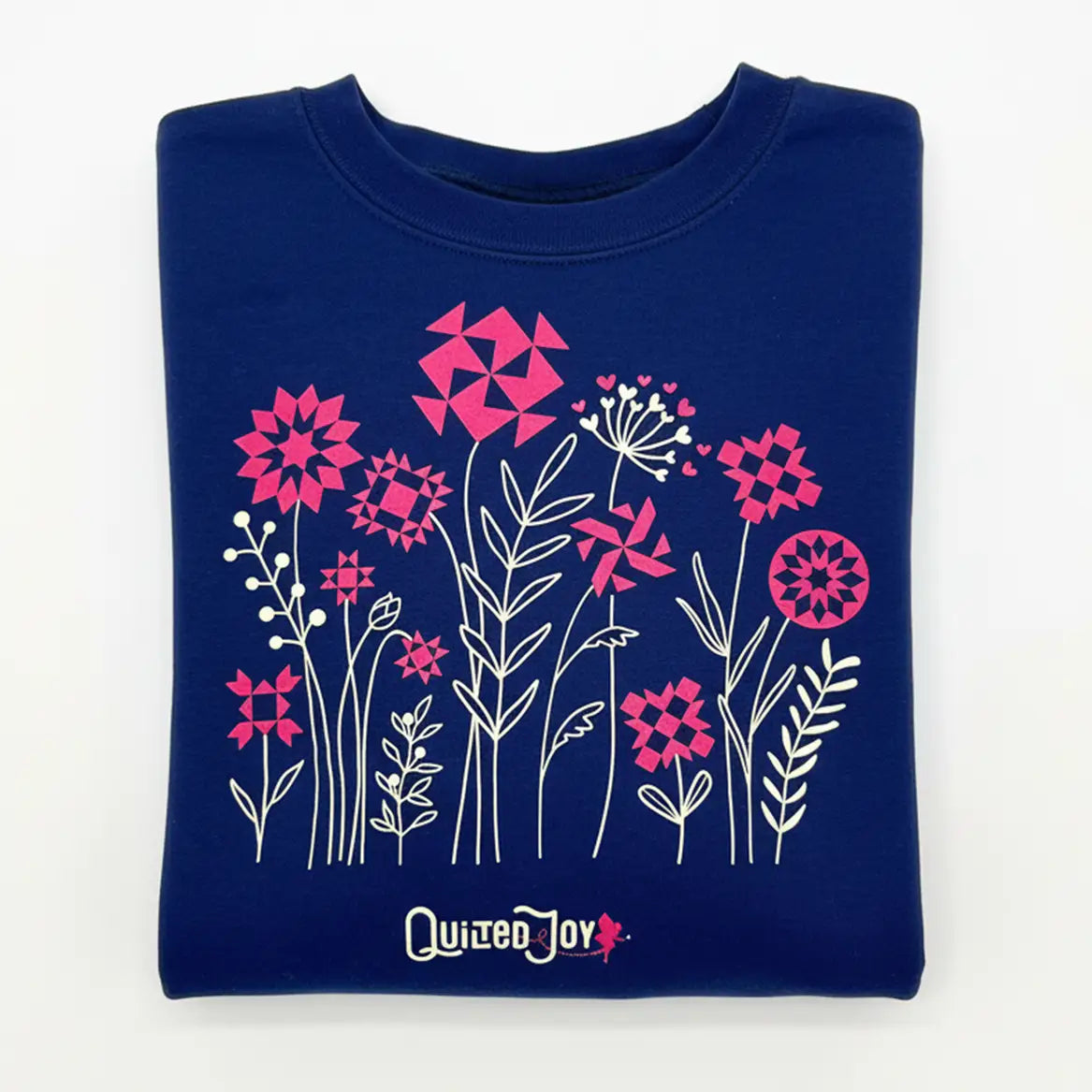 Quilted Joy Flowers Indigo Crewneck Sweatshirt - image 2 - quilting supply from Quilted Joy
