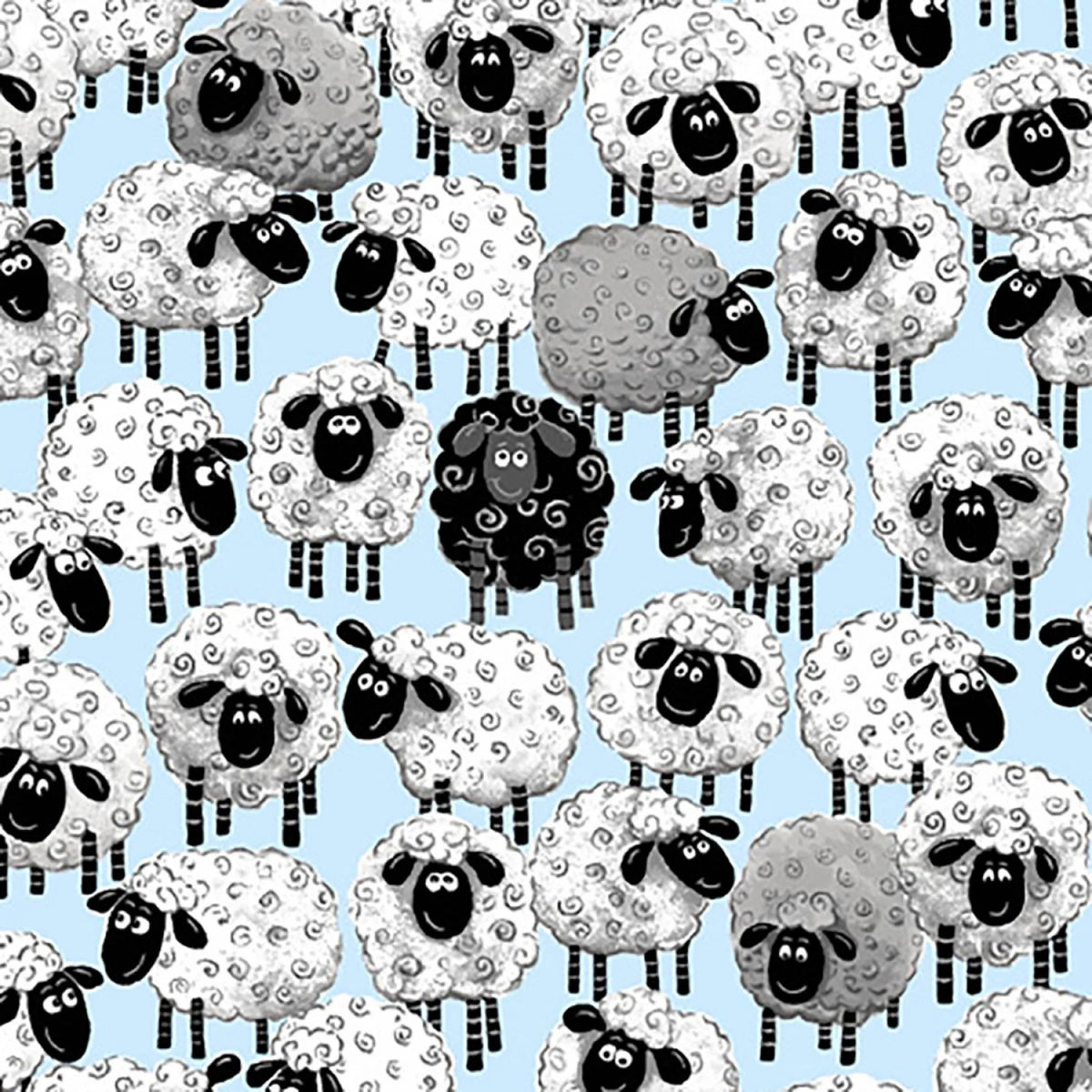 Lewe the Ewe light blue allover sheep print cotton fabric yardage