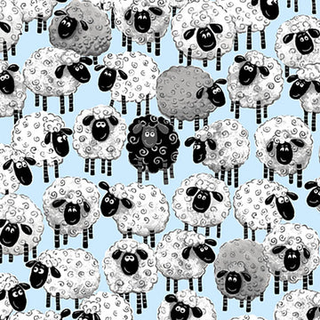 Lewe the Ewe light blue allover sheep print cotton fabric yardage