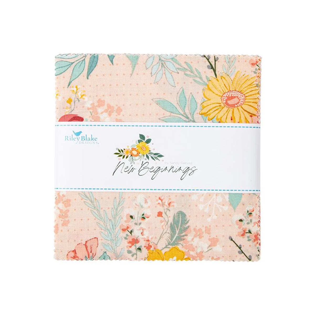 Floral patterned fabric bundle with 'New Beginnings' text on a white background
