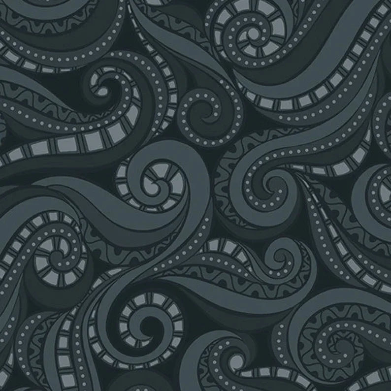 Ocean Charcoal with Pearlescent Fabric Yardage - quilt fabric for sewing and quilting projects