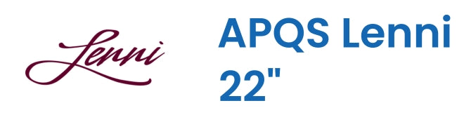 Lenni is written in a maroon script font on the left. To the right, in blue bold text, it reads APQS Lenni 22”.