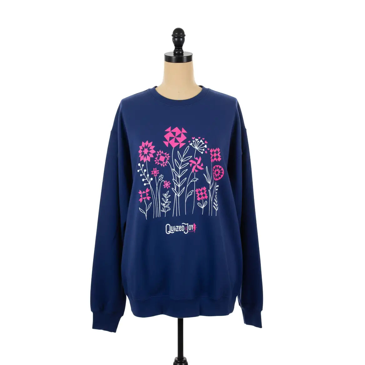 Quilted Joy Flowers Indigo Crewneck Sweatshirt - image 3 - quilting supply from Quilted Joy