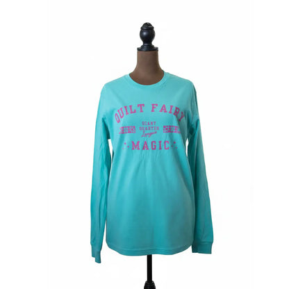 Scant Quarter League Teal Long Sleeve V-Neck T-Shirt - image 2 - quilting supply from Quilted Joy
