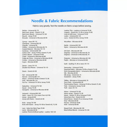 Sew Schmetz Tri-fold Needle Brochure