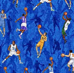 Slam Dunk Blue basketball-themed quilting fabric by QT Fabrics