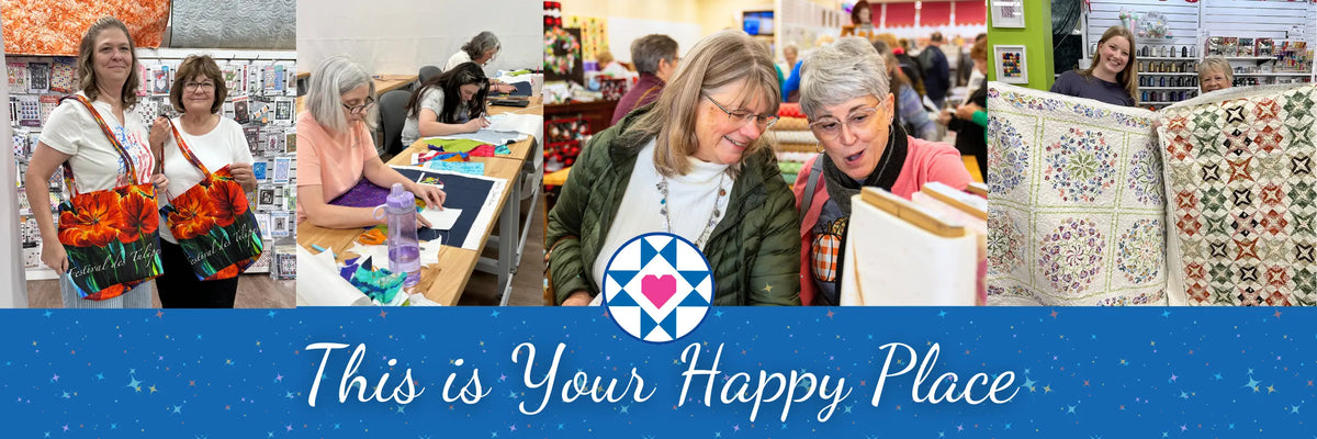 Happy shoppers in the Quilted Joy Quilt Shop