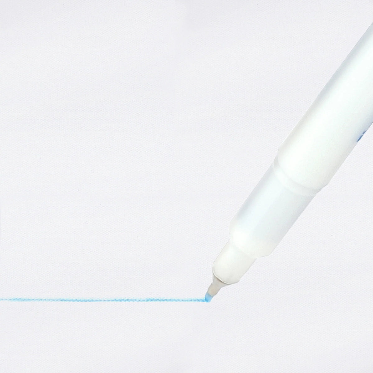 The Checker Distributor Mark-B-Gone Blue Fine Point Marking Pen draws a straight, thin blue line on a white surface.