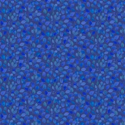 Blue Meadow Digital Leaves Dark Royal Blue Fabric Yardage